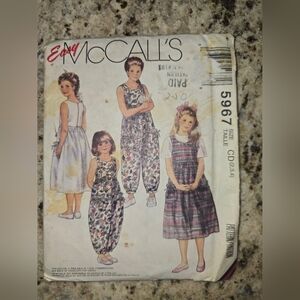 Vintage 1992 McCall’s 5967 Girls Jumper & Jumpsuit Sewing Pattern Size 2–4 UNCUT